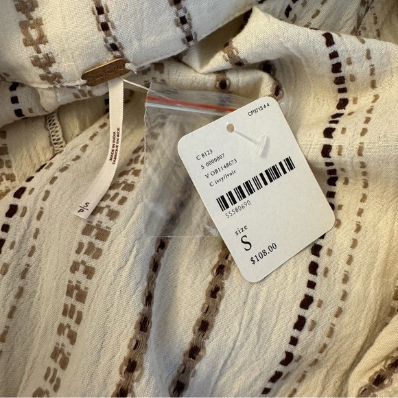 Free People Gia Jumpsuit in Neutral Ivory Tan  Stripe Long Sleeve Button Front - Picture 11 of 13